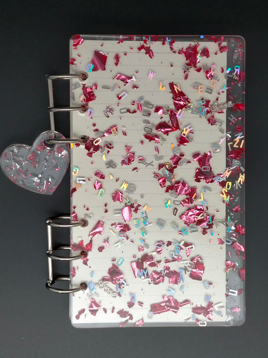 Livret A6 transparent paillettes + petit coeur assorti